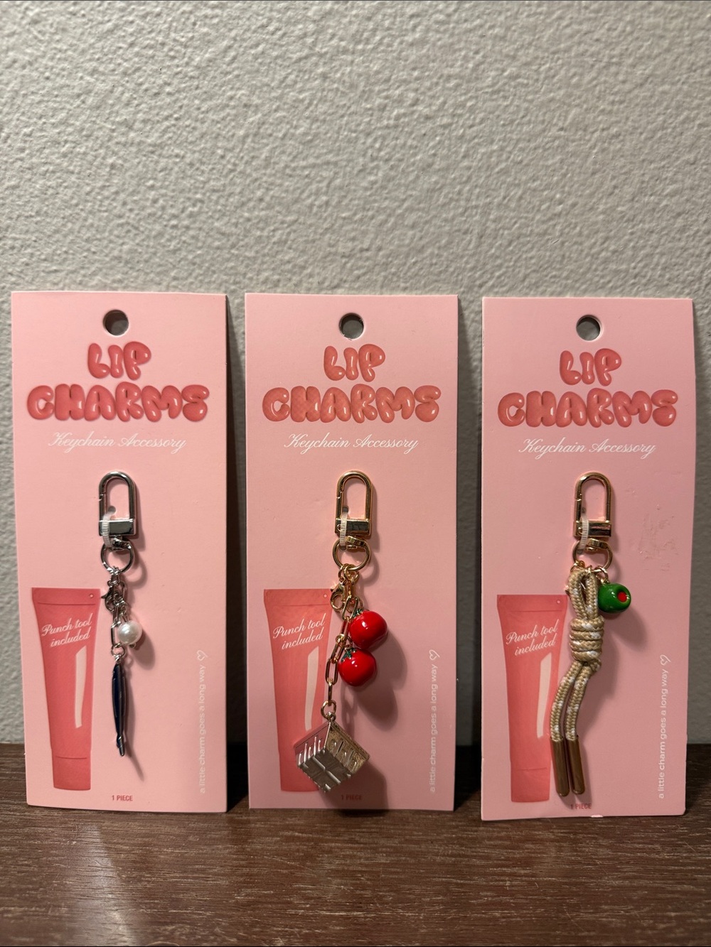 Line Modern 3 Lip Charms Olive, Tomato, and Fish Keychain Accessory